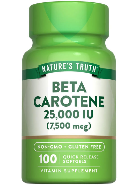 Nature's Truth Beta-Carotin 25.000 IE Weichkapseln – 100 Stück | Vitamin-A-Präparat | Nicht-GVO und Glutenfrei