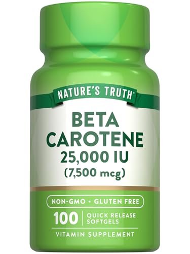 Nature's Truth Beta-Carotin 25.000 IE Weichkapseln – 100 Stück | Vitamin-A-Präparat | Nicht-GVO und Glutenfrei