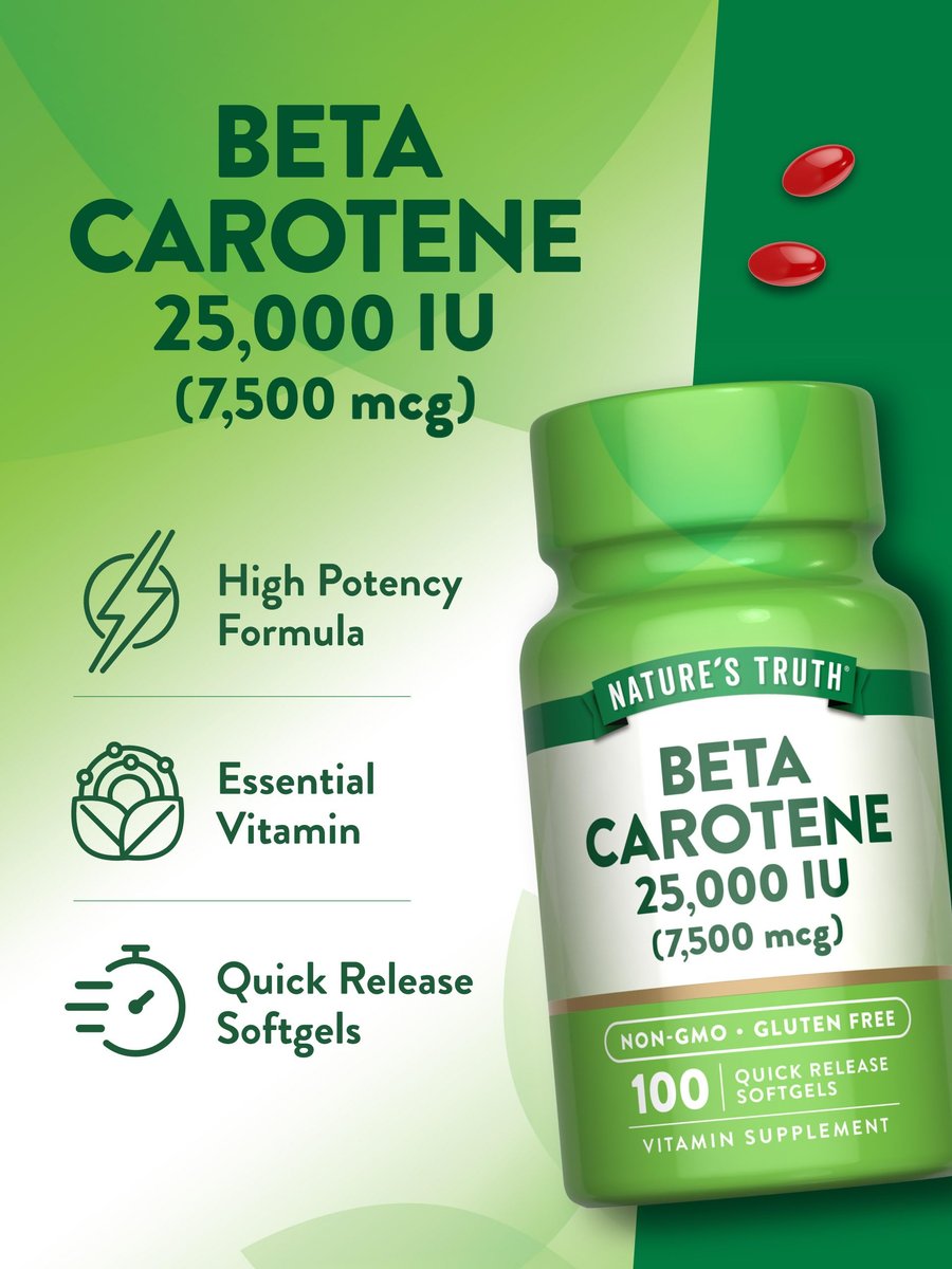 Nature's Truth Beta-Carotin 25.000 IE Weichkapseln – 100 Stück | Vitamin-A-Präparat | Nicht-GVO und Glutenfrei