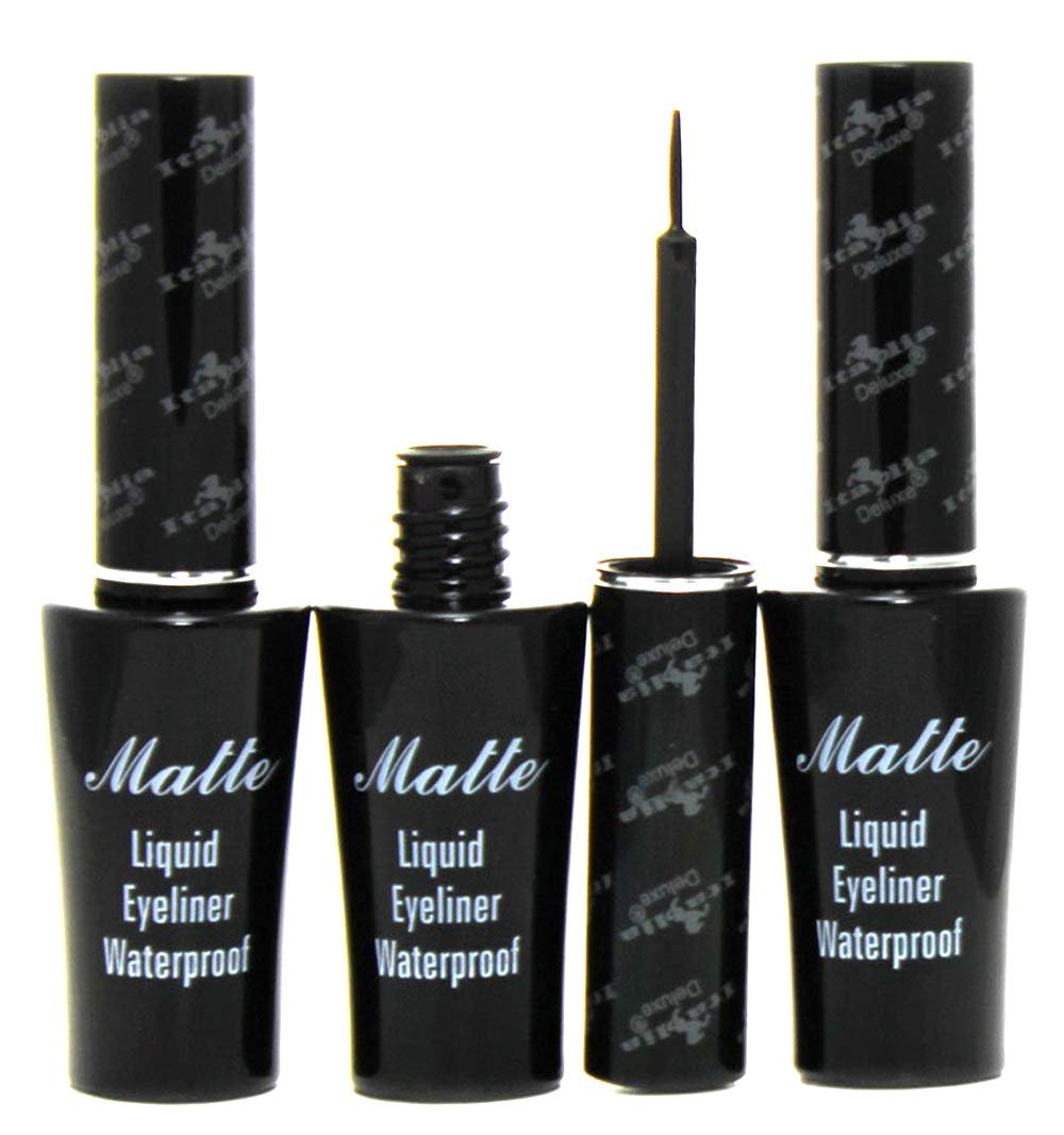 Italia Deluxe Matte Liquid Eyeliner Waterproof (3er-Pack) – Schwarzer, wasserfester Flüssig-Eyeliner für präzise Linien