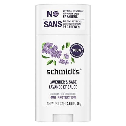 Schmidt's Aluminiumfreies veganes Deodorant Lavendel & Salbei – 24h Geruchsschutz für Damen und Herren, natürliche Inhaltsstoffe, tierversuchsfrei, 75 g