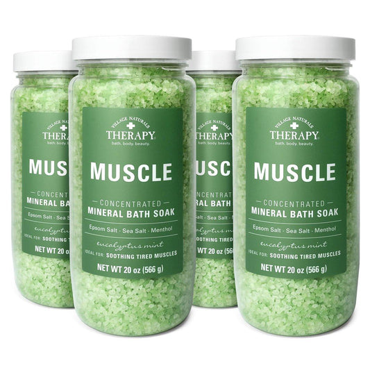 Village Naturals Therapy Muscle Konzentriertes Mineral-Badesalz, Eukalyptus Minze Duft, 20 oz, Packung mit 4