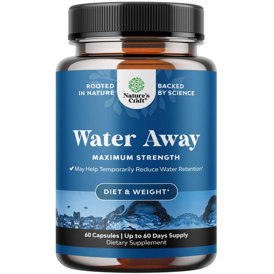 Water Away Kräuter-Diuretikum hochdosiert – Flüssigkeitsretention Ergänzung mit Löwenzahnblattextrakt & Grüntee gegen Blähungen für Frauen & Männer – Kapseln gegen Schwellungen an Beinen & Füßen – 60 Kapseln