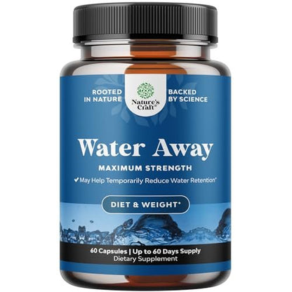 Water Away Kräuter-Diuretikum hochdosiert – Flüssigkeitsretention Ergänzung mit Löwenzahnblattextrakt & Grüntee gegen Blähungen für Frauen & Männer – Kapseln gegen Schwellungen an Beinen & Füßen – 60 Kapseln
