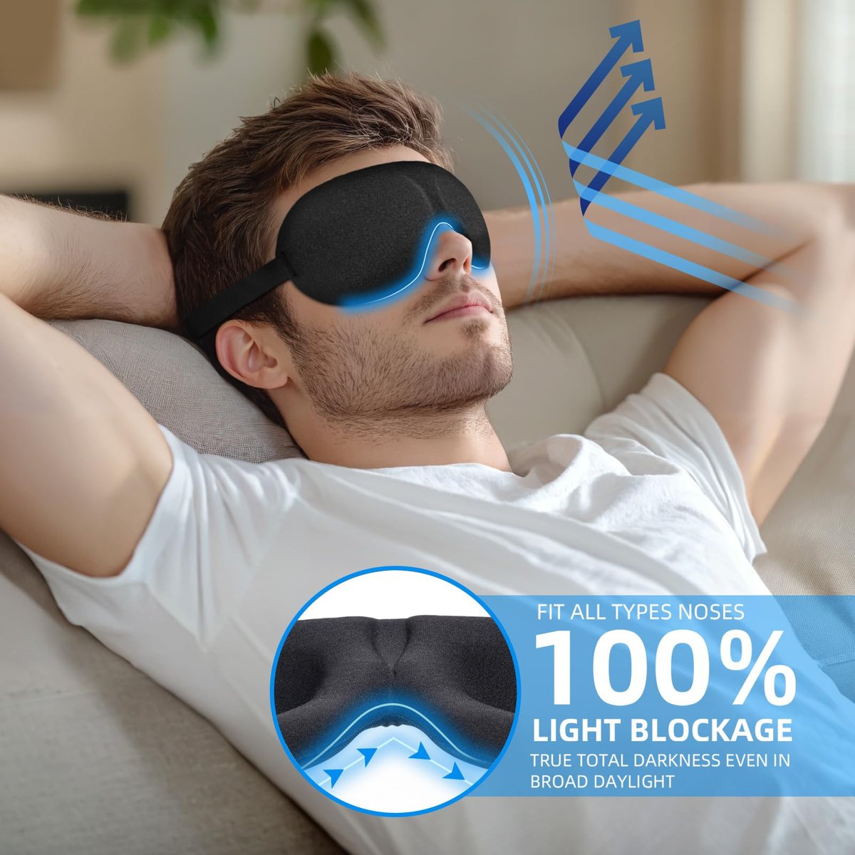 YIVIEW Schlafmaske für Rücken- und Seitenschläfer, 3er-Pack, 100% Lichtblockierende 3D Augenmaske, Leicht & Atmungsaktiv, Null Druck