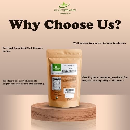 Ceylon Flavors Bio Ceylon Zimt Pulver, Premium Special Grade, Nicht GVO, Geerntet von einer USDA-zertifizierten Bio-Farm in Sri Lanka (100 g)