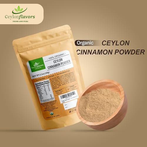 Ceylon Flavors Bio Ceylon Zimt Pulver, Premium Special Grade, Nicht GVO, Geerntet von einer USDA-zertifizierten Bio-Farm in Sri Lanka (100 g)