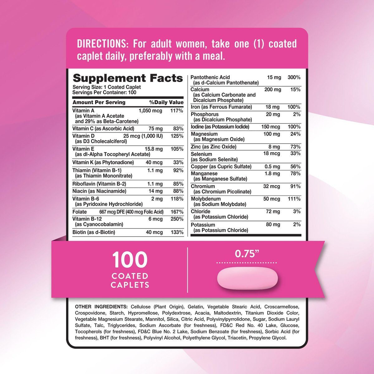 Nature's Truth Multivitamin für Frauen mit Eisen | 100 Tabletten | Non-GMO & Glutenfrei | ABC-Komplett