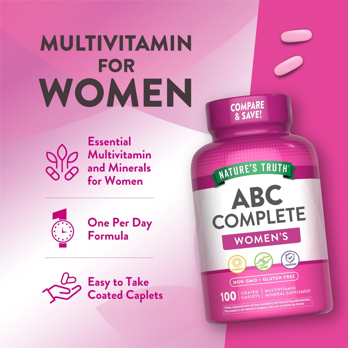 Nature's Truth Multivitamin für Frauen mit Eisen | 100 Tabletten | Non-GMO & Glutenfrei | ABC-Komplett