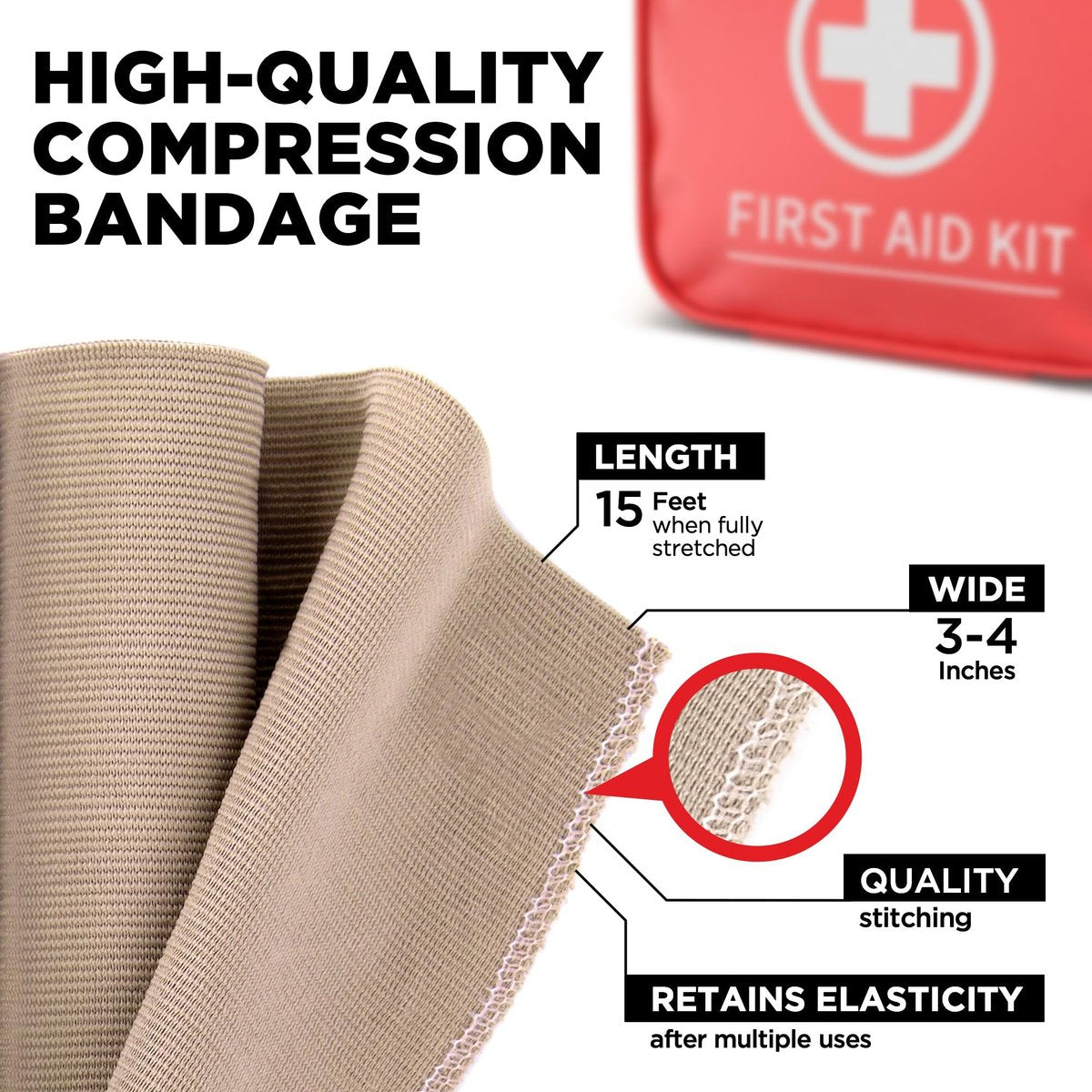 Premium elastische Binden 4er-Set (2x 7,5 cm, 2x 10 cm) + 12 extra Clips – Starke Kompressionsbandagen für Bein, Arm, Handgelenk, Ellenbogen, Knöchel, Fuß und Knie – für Erste-Hilfe-Set und nach Operationen