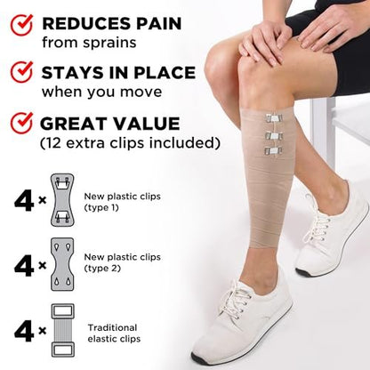 Premium Elasticche Bandage Wicklung – 8er-Pack (4x3”, 4x4”) + 24 Extra Clips – Starke Kompressionsbandage - Handgelenk, Knöchel, Fuß, Knie