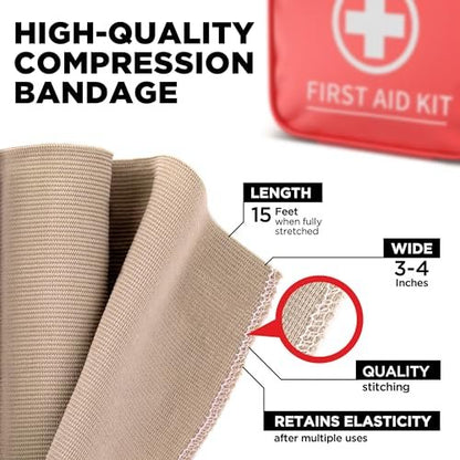 Premium elastische Binden 4er-Set (2x 7,5 cm, 2x 10 cm) + 12 extra Clips – Starke Kompressionsbandagen für Bein, Arm, Handgelenk, Ellenbogen, Knöchel, Fuß und Knie – für Erste-Hilfe-Set und nach Operationen