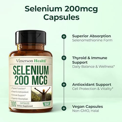 Selen 200 mcg Kapseln – Hochdosiertes Selenpräparat für Schilddrüse, Antioxidantien & Immunsystem – Hoch bioverfügbares L-Selenomethionin – essentielle Mineralstoffergänzung – vegan, 100 Kapseln