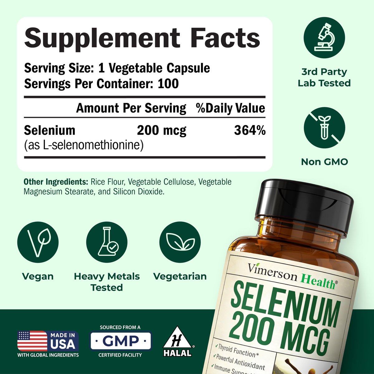Selen 200 mcg Kapseln – Hochdosiertes Selenpräparat für Schilddrüse, Antioxidantien & Immunsystem – Hoch bioverfügbares L-Selenomethionin – essentielle Mineralstoffergänzung – vegan, 100 Kapseln