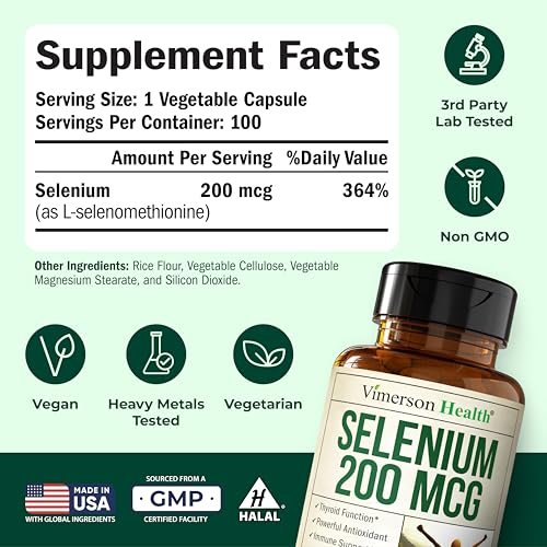 Selen 200 mcg Kapseln – Hochdosiertes Selenpräparat für Schilddrüse, Antioxidantien & Immunsystem – Hoch bioverfügbares L-Selenomethionin – essentielle Mineralstoffergänzung – vegan, 100 Kapseln