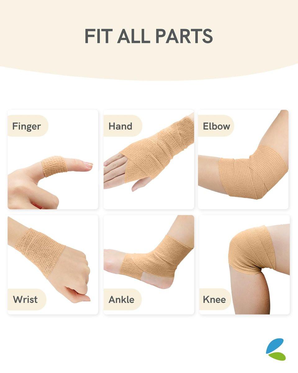 FriCARE Selbstklebender Verband, 6 Rollen á 5 Yards, 5 cm Breite, Tan – First-Hilfe-Bandage für Wunden, Sport und Tiere