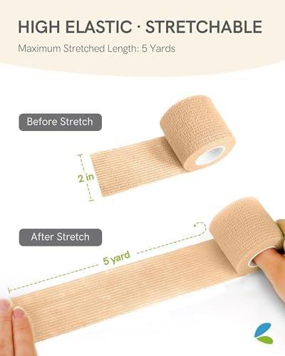 FriCARE Selbstklebender Verband, 6 Rollen á 5 Yards, 5 cm Breite, Tan – First-Hilfe-Bandage für Wunden, Sport und Tiere