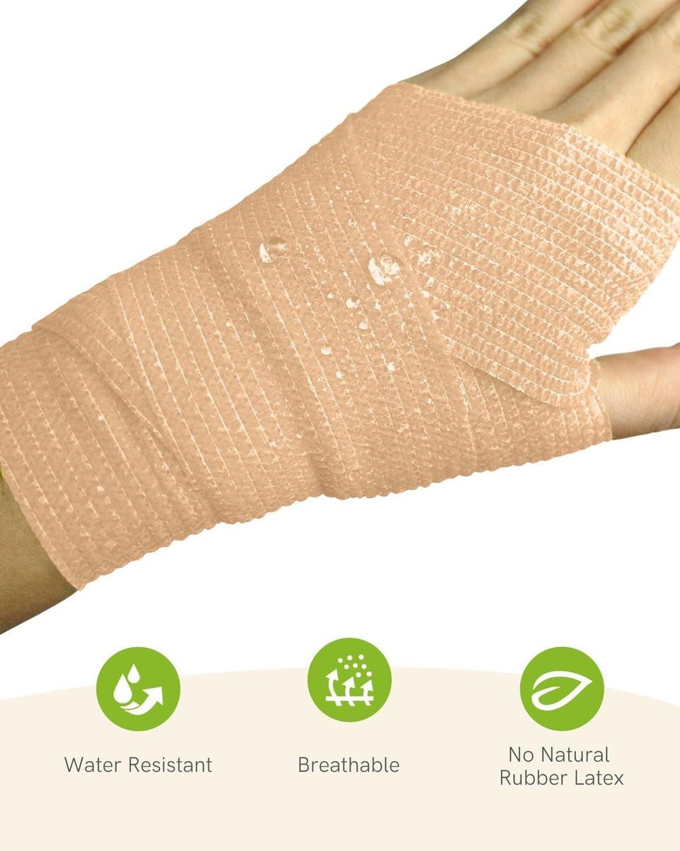 FriCARE Selbstklebender Verband, 6 Rollen á 5 Yards, 5 cm Breite, Tan – First-Hilfe-Bandage für Wunden, Sport und Tiere