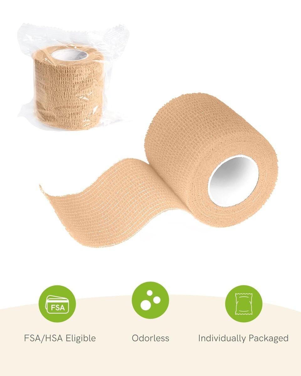FriCARE Selbstklebender Verband, 6 Rollen á 5 Yards, 5 cm Breite, Tan – First-Hilfe-Bandage für Wunden, Sport und Tiere