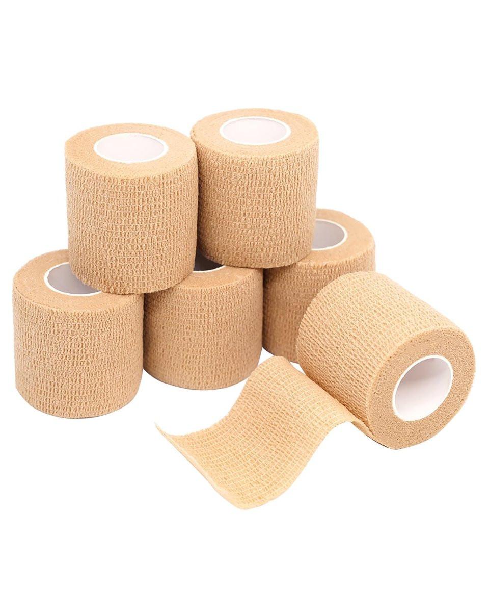 FriCARE Selbstklebender Verband, 6 Rollen á 5 Yards, 5 cm Breite, Tan – First-Hilfe-Bandage für Wunden, Sport und Tiere