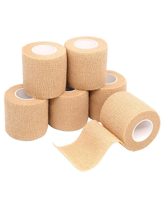 FriCARE Selbstklebender Verband, 6 Rollen á 5 Yards, 5 cm Breite, Tan – First-Hilfe-Bandage für Wunden, Sport und Tiere