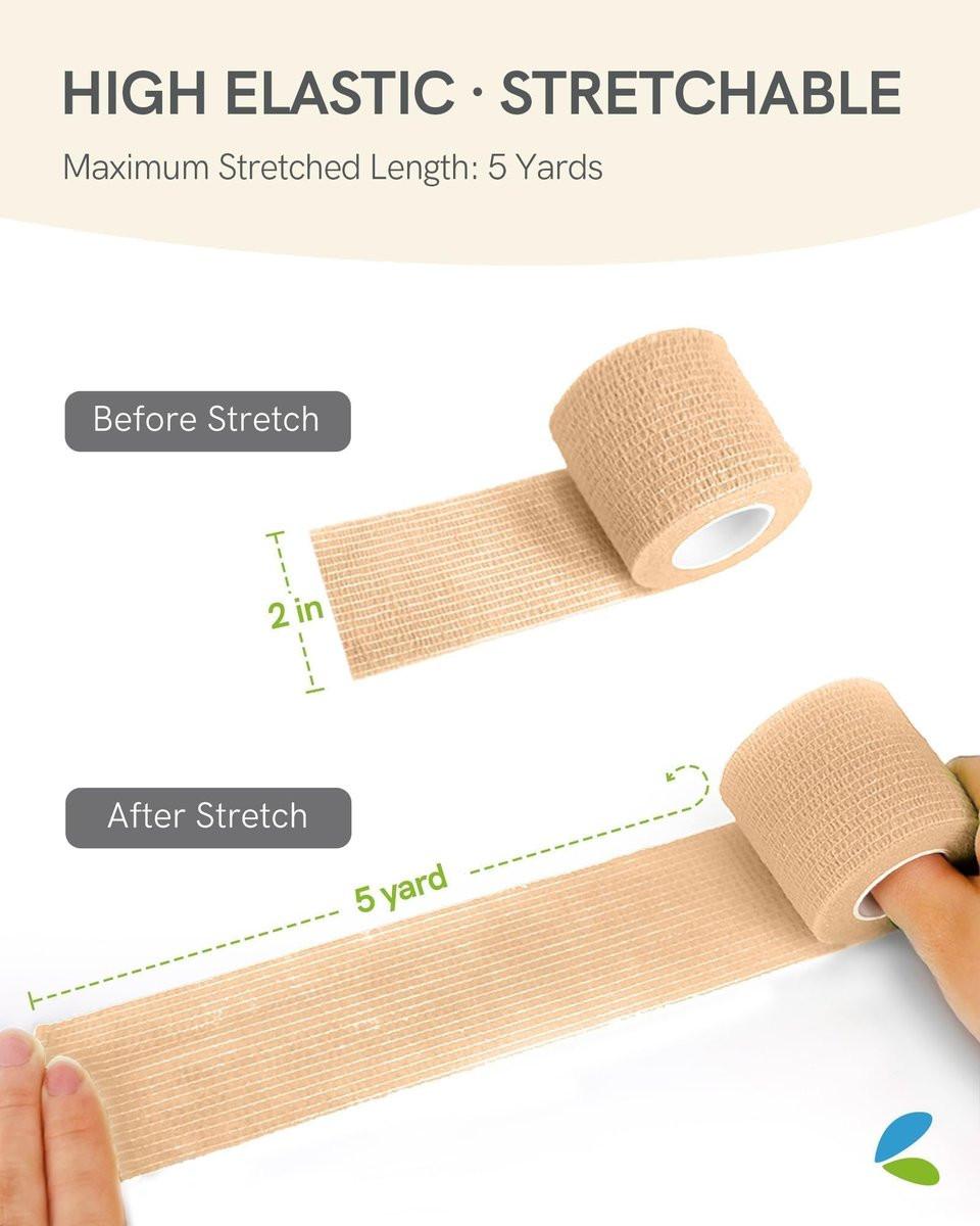 FriCARE Selbstklebender Verband, 6 Rollen á 5 Yards, 5 cm Breite, Tan – First-Hilfe-Bandage für Wunden, Sport und Tiere