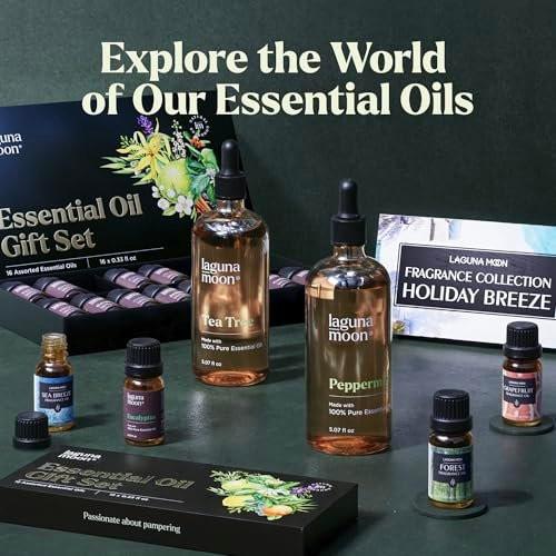Lagunamoon Ätherische Öle Set – 6 Öle für Diffuser, Haushalt, Kerzenherstellung, Duft, Luftbefeuchter, Geschenke – Pfefferminze, Teebaum, Lavendel, Eukalyptus, Orange (10 ml)
