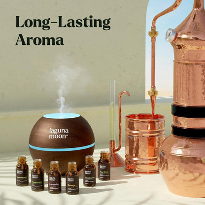 Lagunamoon Ätherische Öle Set – 6 Öle für Diffuser, Haushalt, Kerzenherstellung, Duft, Luftbefeuchter, Geschenke – Pfefferminze, Teebaum, Lavendel, Eukalyptus, Orange (10 ml)