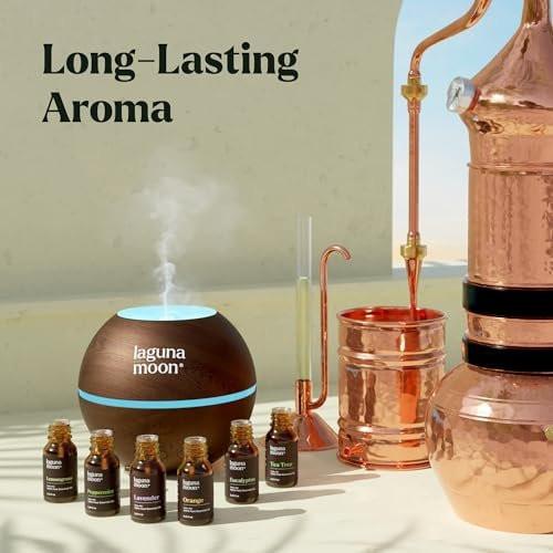Lagunamoon Ätherische Öle Set – 6 Öle für Diffuser, Haushalt, Kerzenherstellung, Duft, Luftbefeuchter, Geschenke – Pfefferminze, Teebaum, Lavendel, Eukalyptus, Orange (10 ml)