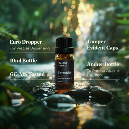 Lagunamoon Ätherische Öle Set – 6 Öle für Diffuser, Haushalt, Kerzenherstellung, Duft, Luftbefeuchter, Geschenke – Pfefferminze, Teebaum, Lavendel, Eukalyptus, Orange (10 ml)