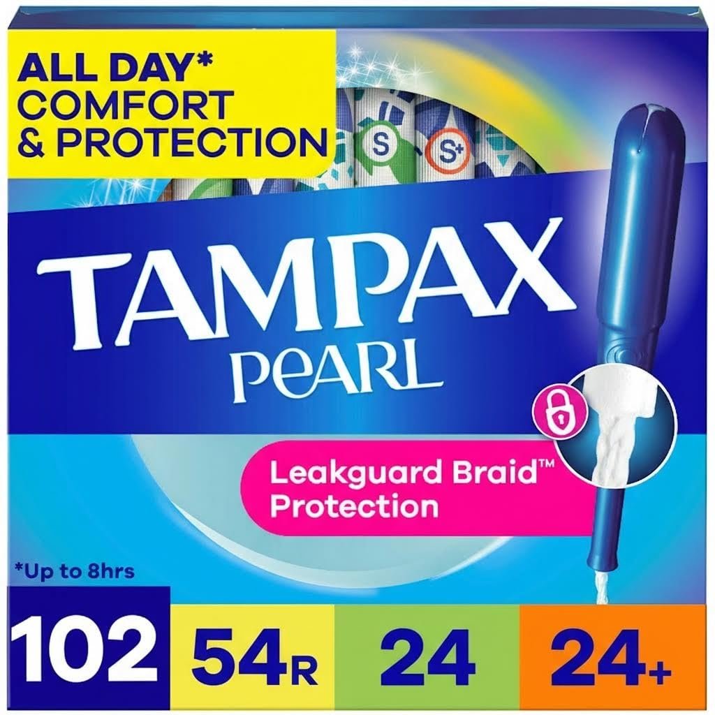 Tampax Pearl Tampons Multipack, Regular/Super/Super+ Saugfähigkeit, mit LeakGuard-Braid, unparfümiert, 102 Stück (3 Packungen à 34)