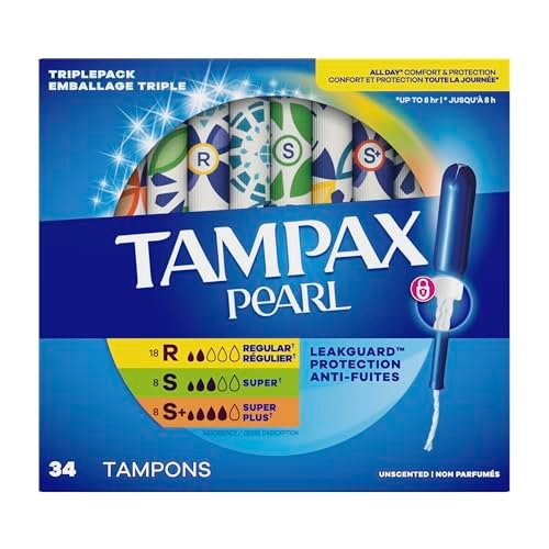 Tampax Pearl Tampons Multipack, Regular/Super/Super+ Saugfähigkeit, mit LeakGuard-Braid, unparfümiert, 102 Stück (3 Packungen à 34)
