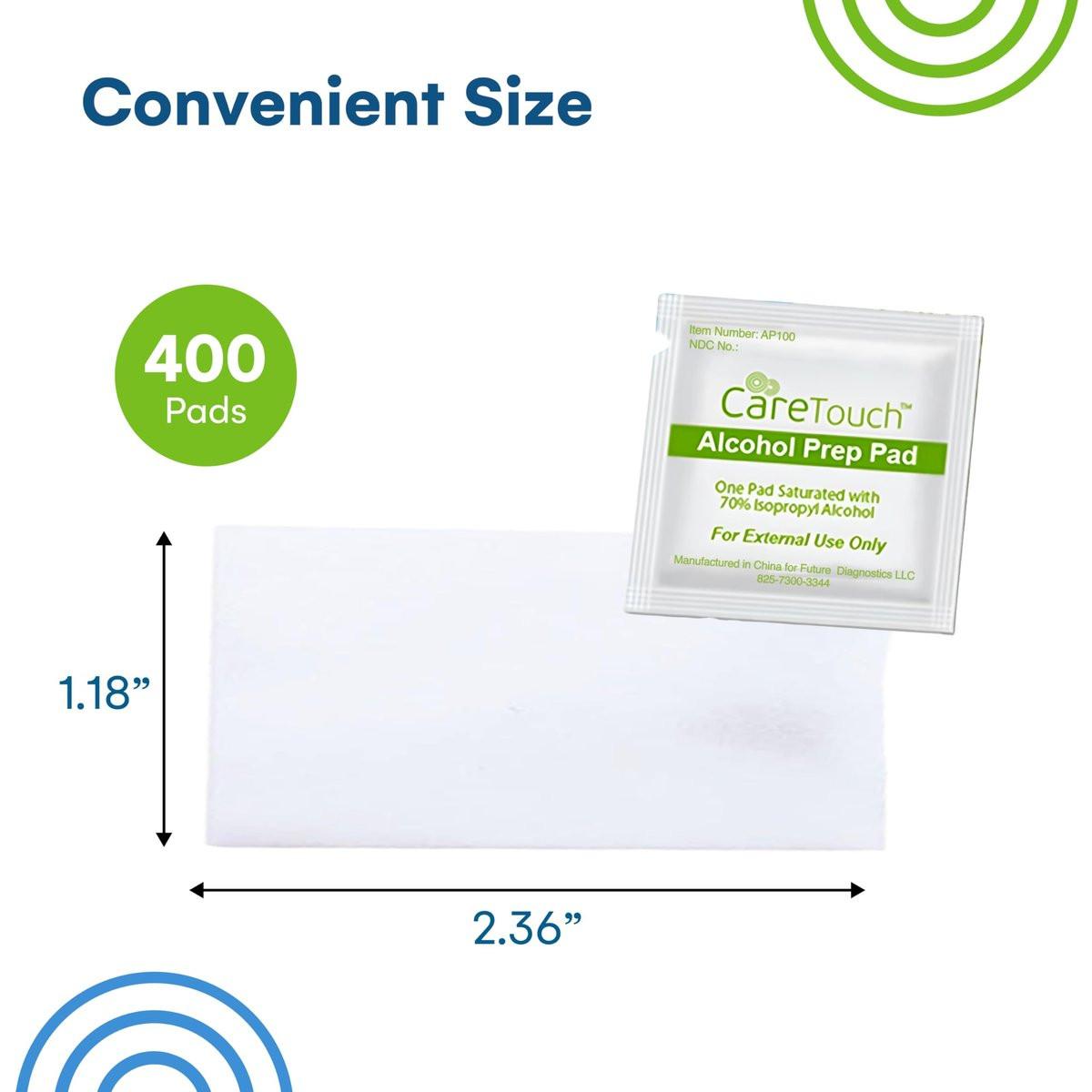 Care Touch Alkoholtücher einzeln verpackt – 70% Isopropylalkohol, 400 Stück, ideal für Haushalt, Medizin & Erste-Hilfe-Sets, sterilisiert, antiseptisch, 2-lagig
