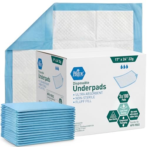 Medpride Einweg-Unterlagen 43 x 61 cm (100 Stück) – Saugfähige Inkontinenzunterlagen, Bettschutz, Welpentraining | Dick, super saugfähig für Kinder, Erwachsene, Senioren | Flüssigkeiten, Urin, Unfälle