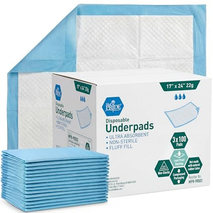 Medpride Einweg-Unterlagen 43 x 61 cm (100 Stück) – Saugfähige Inkontinenzunterlagen, Bettschutz, Welpentraining | Dick, super saugfähig für Kinder, Erwachsene, Senioren | Flüssigkeiten, Urin, Unfälle
