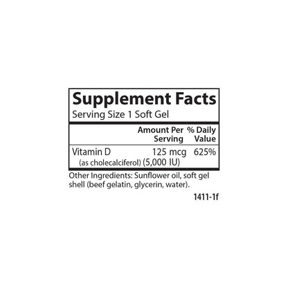 Carlson Vitamin D3 5000 IE (125 µg) – 120 Softgels für Knochen- und Muskelgesundheit