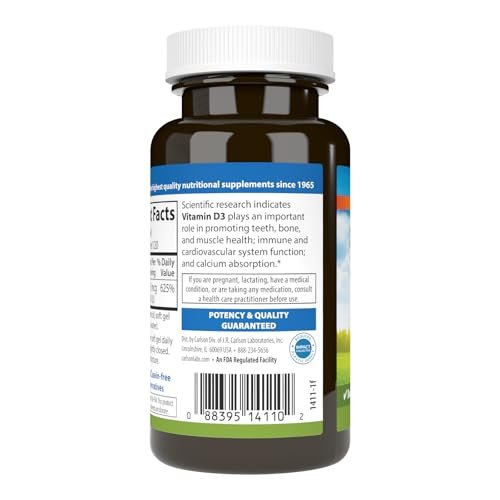 Carlson Vitamin D3 5000 IE (125 µg) – 120 Softgels für Knochen- und Muskelgesundheit
