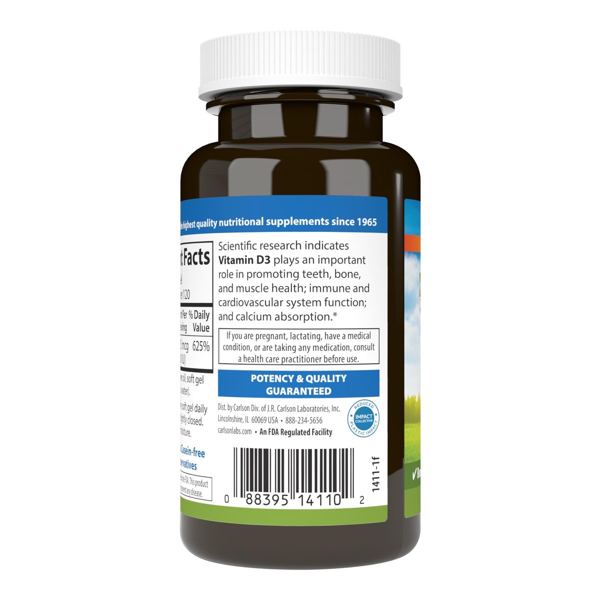 Carlson Vitamin D3 5000 IE (125 µg) – 120 Softgels für Knochen- und Muskelgesundheit