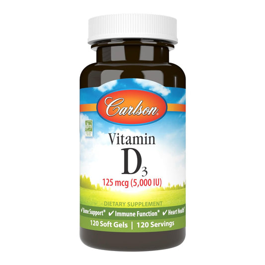 Carlson Vitamin D3 5000 IE (125 µg) – 120 Softgels für Knochen- und Muskelgesundheit