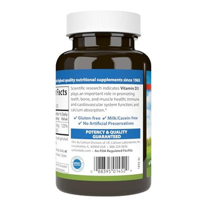 Carlson Vitamin D3 1000 IE (25 µg) – 250 Softgel-Kapseln für Knochen- & Muskelfunktion