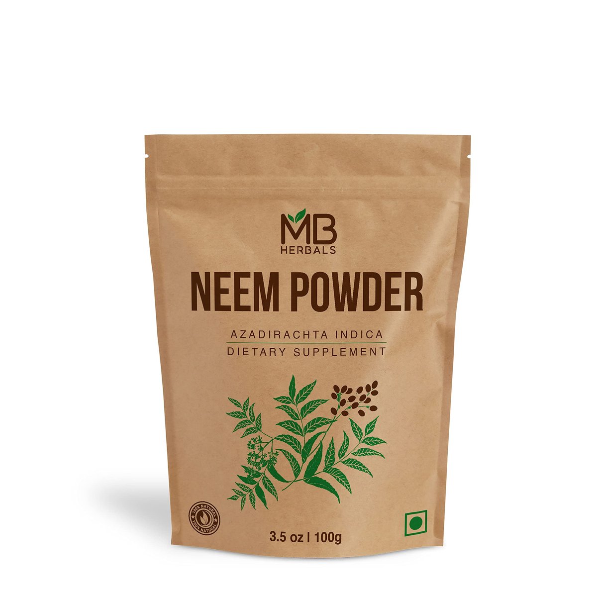 MB Herbals Reines Neemblattpulver 100 g | Azadirachta Indica | Wildcrafted Bitteres Neem-Ergänzungsmittel für Haut- und Haarpflege