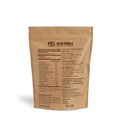 MB Herbals Reines Neemblattpulver 100 g | Azadirachta Indica | Wildcrafted Bitteres Neem-Ergänzungsmittel für Haut- und Haarpflege