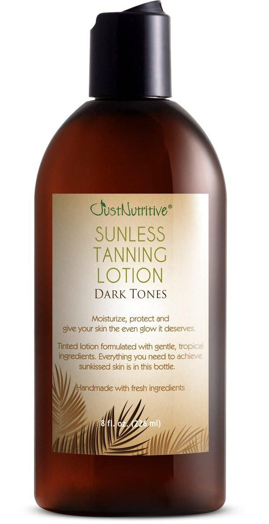 Sunless Tanning Lotion Dunkle Töne | Indoor Selbstbräuner | Dunkle Bräune | Körperbräunungslotion | Sonnengeküsster Glow | Selbstbräunungslotion mit Bronzer | Just Nutritive | 237 ml