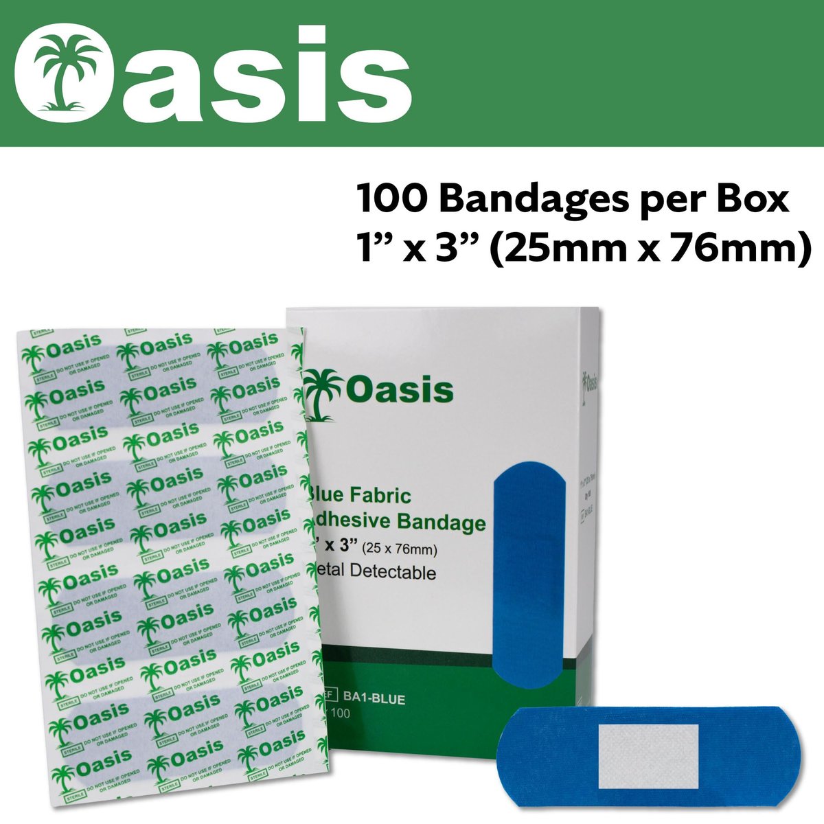 VHOB Lebensmittelgeeignete Pflaster, 1 x 3 Zoll, Blau, Stoff, 100 Stück/Box