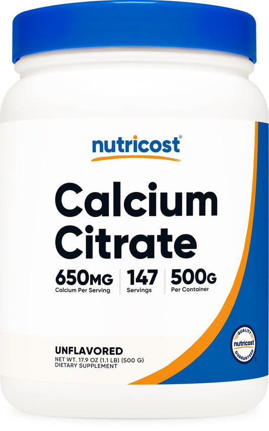 Nutricost Calcium Citrat Pulver (500 g) – Geschmacksneutral, rein, glutenfrei, ohne Füllstoffe