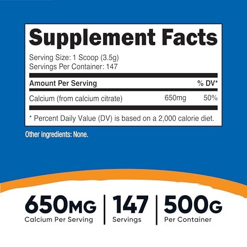 Nutricost Calcium Citrat Pulver (500 g) – Geschmacksneutral, rein, glutenfrei, ohne Füllstoffe