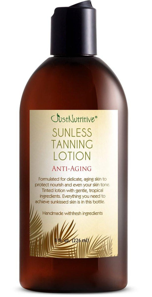 Bräunungslotion ohne Sonne | Anti-Aging Selbstbräuner | Körperbräunung | Sun Kiss Glow Bronze Finish | Bronzer Lotion für alle Hauttypen | Just Nutritive | 240 ml