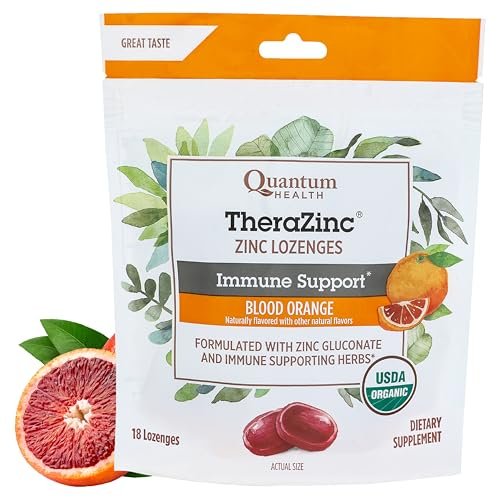 Quantum Health TheraZinc Bioverfügbare Zink-Lutschtabletten mit Bio-Blutorangen-Geschmack - Immunsystem-Unterstützung für Erwachsene und Kinder, 18 einzeln verpackte Lutschtabletten