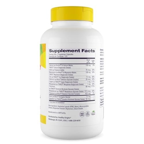 Healthy Origins Chelated Multi Mineral, 120 Veggie Kapseln – Mit Albion Mineralien TRAACS Hohe Bioverfügbarkeit – Unterstützt Knochengesundheit, Immunfunktion & Stoffwechselwohlbefinden