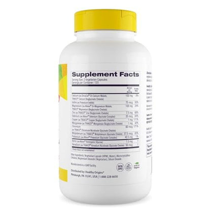 Healthy Origins Chelated Multi Mineral, 120 Veggie Kapseln – Mit Albion Mineralien TRAACS Hohe Bioverfügbarkeit – Unterstützt Knochengesundheit, Immunfunktion & Stoffwechselwohlbefinden